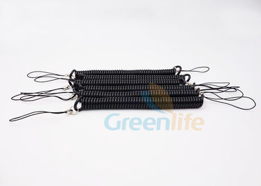 البلاستيك الآمن الأسود لون ملفوف الحبل مع 2 PCS الهاتف المحمول حلقة سلاسل